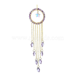 Glass Star Pendant Decorations, Hanging Suncatchers, with Natural Amethyst Bead, for Home Decorations, 221mm(HJEW-JM01113-05)