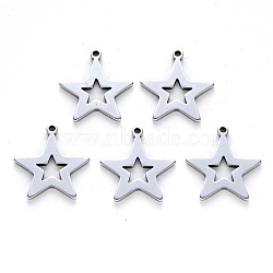 Tarnish Resistant 201 Stainless Steel Pendants, Laser Cut, Star, Stainless Steel Color, 16.5x15x1mm, Hole: 1.2mm(X-STAS-N092-14)