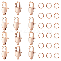 12Pcs Ion Plating(IP) 304 Stainless Steel Lobster Claw Clasps, with 20pcs Open Jump Rings, Rose Gold, 11x5.5x3mm, Hole: 1x1.5mm(STAS-UN0040-74)