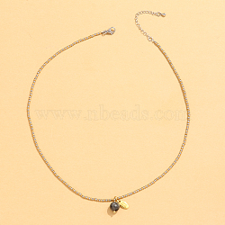 Stainless Steel Natural Stone Pendant Necklace 18K Gold Plated Women's Clavicle Chain, 16.54 inch(42cm)(HW0705-4)