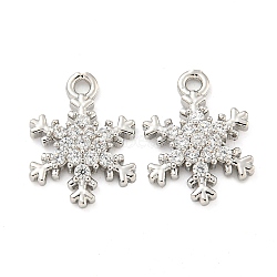 Brass Micro Pave Clear Cubic Zirconia Pendants, Snowflake, Platinum, 14.5x10.5x3mm, Hole: 1.4mm(FIND-Z044-09P)