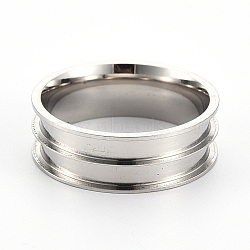 Tarnish Resistant 201 Stainless Steel Ring Core Blank for Inlay Jewelry Making, Double Channel Beveled Edge Ring, Stainless Steel Color, Size 11, Inner Diameter: 21mm(RJEW-ZX002-05-11)