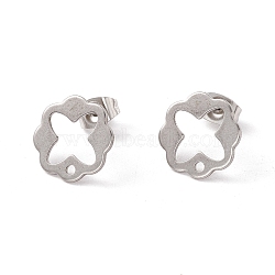 201 Stainless Steel Stud Earring Findings, with Ear Nuts and 304 Stainless Steel Pins, Flower with Hole, Stainless Steel Color, 13x13mm, Hole: 1.4mm, Pin: 0.7mm(STAS-G266-12P)