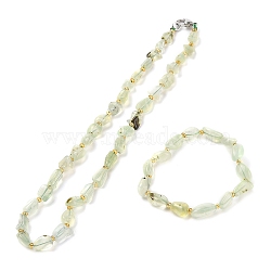 Natural Prehnite Chip Beads Bracelets & Necklaces Sets, with 304 Stainless Steel Clasps, Necklace: 16.30~17.72 inch(414~450mm)(SJEW-P004-01P-01)