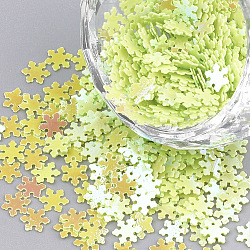 Ornament Accessories, PVC Plastic Paillette/Sequins Beads, AB Color Plated, Snowflake, Lawn Green, 5x4x0.2mm, about 60000pcs/500g(PVC-T001-05B)