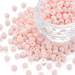 6/0 Glass Seed Beads, Macaron Color, Round Hole, Round, Misty Rose, 4~4.5x3mm, Hole: 1~1.2mm, about 4500pcs/bag, about 450g/bag.(SEED-T005-14-B15)