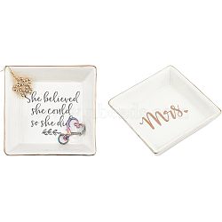 Fingerinspire Porcelain Jewelry Plate, Square with Word, Mixed Color, 2pcs/box(DJEW-FG0001-05)
