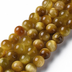 Natural Tiger Eye Beads Strands, Round, Gold, 6~6.5mm, Hole: 1mm, about 62~63pcs/strand, 14.76 inch~14.96 inch(37.5~38cm)(G-S300-6mm-107H-01)