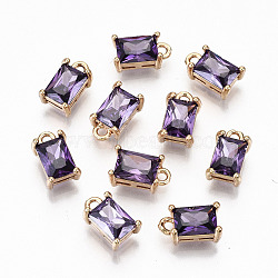 Brass Glass Rhinestone Pendants, Long-Lasting Plated, Cadmium Free & Lead Free, Rectangle, Light Gold, Tanzanite, 10x6x4.5mm, Hole: 1.4mm(GLAA-S179-21B-RS)