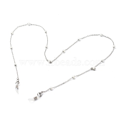 304 Stainless Steel Cable Chain Necklaces, with Enamel Beads, EyeGlass Chains, Stainless Steel Color, White, 27.95 inch(71cm)(AJEW-EH00377-02)