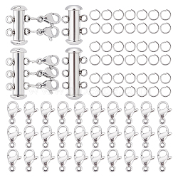DIY Jewelry Making Finding Kits, Including 4 Sets 304 Stainless Steel Slide Lock Clasps & 30Pcs Lobster Claw Clasps & 50Pcs Open Jump Rings, Stainless Steel Color(DIY-UN0003-43)