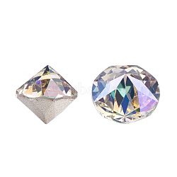 K9 Glass Rhinestone Cabochons, Pointed Back & Back Plated, Faceted, Cone, Ghost Light, 10x10mm(RGLA-G006-10mm-001GL)