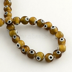 Round Handmade Evil Eye Lampwork Beads, Coffee, 6mm, Hole: 1mm, about 64pcs/strand, 14.1 inch(LAMP-R114-6mm-04)