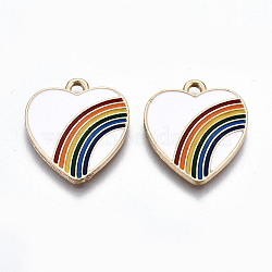 Light Gold Plated Alloy Pendants, with Enamel, Cadmium Free & Lead Free, Heart, White, 20x18x1.5mm, Hole: 1.8mm(X-ENAM-T009-68D-RS)