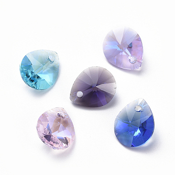 Glass Rhinestone Charms, Faceted, Teardrop, Mixed Color, 12x10x5.5mm, Hole: 1.2mm