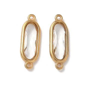 304 Stainless Steel Rhinestone Connector Charms, PVD Vacuum Plating, Real 18K Gold Plated, Oval, Crystal, 22.5x7.5x2.5mm, Hole: 1.2mm