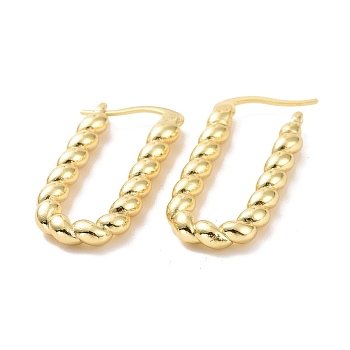 Brass Twist Rope Rectangle Hoop Earrings for Women, Cadmium Free & Lead Free, Light Gold, 28x14x3mm, Pin: 0.8mm