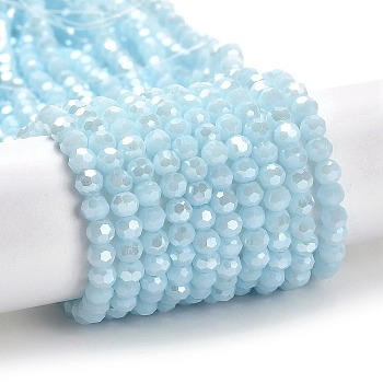 Opaque Glass Beads Strands, Faceted, Round, Light Cyan, 4mm, Hole: 0.7mm, about 88~95pcs/strand, 12.99~14.06 inch(33~35.7cm)