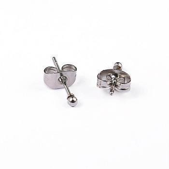 304 Stainless Steel Ball Stud Earrings, Hypoallergenic Earrings, Stainless Steel Color, 13x2mm, Pin: 0.8mm, 10pairs/board