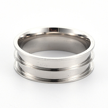 201 Stainless Steel Ring Core Blank for Inlay Jewelry Making, Double Channel Beveled Edge Ring, Stainless Steel Color, Size 11, Inner Diameter: 21mm