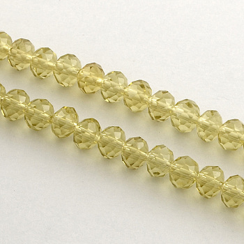 Handmade Imitate Austrian Crystal Faceted Rondelle Glass Beads, Khaki, 6x4mm, Hole: 1mm, about 87~90pcs/strand