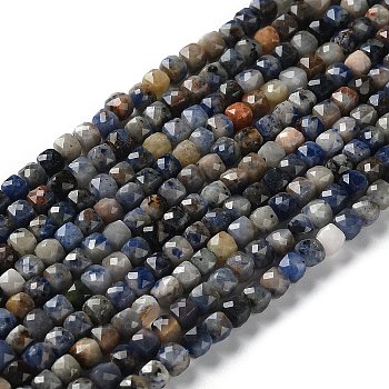Natural Sodalite Beads Strands, Faceted, Square, 4.5x4.5x4.5mm, Hole: 0.8mm, about 85~98pcs/strand, 14.76''~15.98''(37.5~40.6cm)