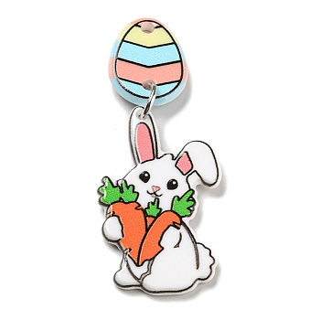 Easter Opaque Acrylic Sided Pendants, Rabbit, Colorful, 45.5x17.5x2.4mm, Hole: 2.3mm