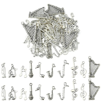 50Pcs 10 Styles Tibetan Style Zinc Alloy Pendants, Mixed Shapes, Antique Silver, 17~39.5x7~20x1~6mm, Hole: 1~2.5mm, 5pcs/style