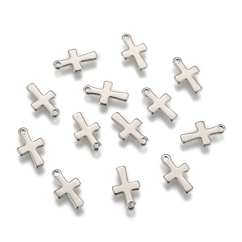Stainless Steel Tiny Cross Charms, Stainless Steel Color, 12x7x1mm, Hole: 1mm