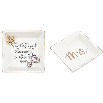 Fingerinspire Porcelain Jewelry Plate, Square with Word, Mixed Color, 2pcs/box