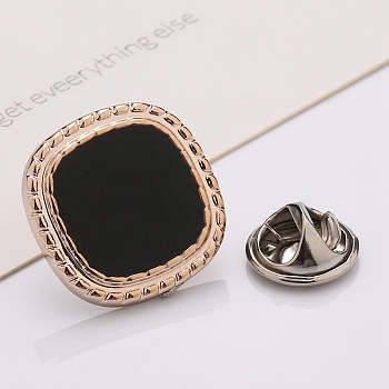 Plastic Brooch, Alloy Pin, with Enamel, for Garment Accessories, Square, Black, 18mm