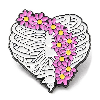 Thorax Anatomy Enamel Pin, Electrophoresis Black Zinc Alloy Brooch for Backpack Clothes, Flower, 32x32.5x1.5mm