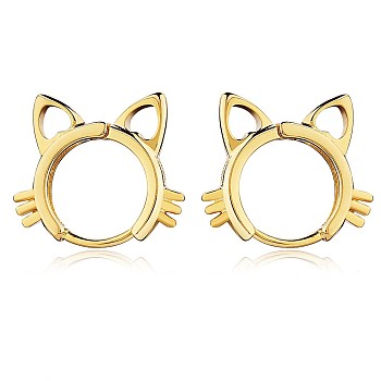 Women Cat Brass Leverback Earrings, Cute Kitty Face Earrings Jewelry Gift for Lovers Women Birthday Christmas, Golden, 16x18.2mm