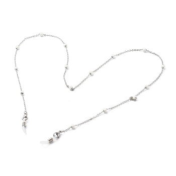 304 Stainless Steel Cable Chain Necklaces, with Enamel Beads, EyeGlass Chains, Stainless Steel Color, White, 27.95 inch(71cm)