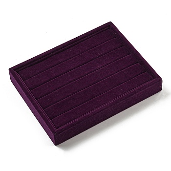 5-Slot Velvet Ring Display Storage Boxes, Plush Ring Organzier Trays, Rectangle, Purple, 20.2x15.3x3cm