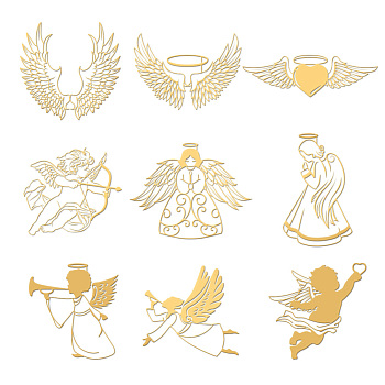 Nickel Decoration Stickers, Metal Resin Filler, Epoxy Resin & UV Resin Craft Filling Material, Golden, Religion, Angel & Fairy, 40x40mm, 9 style, 1pc/style, 9pcs/set