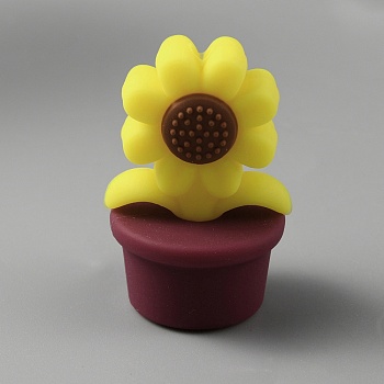 Sunflower Silicone Beads, Dark Red, 30x19x18mm, Hole: 2.2mm