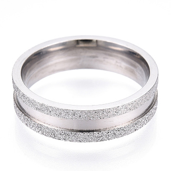 201 Stainless Steel Grooved Finger Ring for Men Women, Stainless Steel Color, Inner Diameter: 19mm, Wide: 6mm