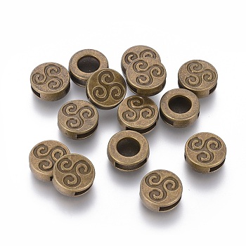 Tibetan Style Slide Charms, Cadmium Free & Nickel Free & Lead Free, Flat Round, Antique Bronze, 12x5mm, Hole: 10x2mm
