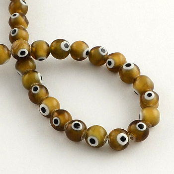 Round Handmade Evil Eye Lampwork Beads, Coffee, 6mm, Hole: 1mm, about 64pcs/strand, 14.1 inch