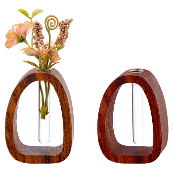 Glass Hydroponic Flower Vase, with Wood Frame, Saddle Brown, 95x68.5x40mm