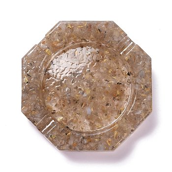 Natural Rutilated Quartz Ashtray, with Resin, Home OFFice Tabletop Decoration, Octagon, 103x102x21mm, Inner Diameter: 74mm