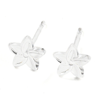Resin Stud Earring Findings, Plumeria Flower Earring for Women, Clear, 6x6.5mm, Pin: 0.8mm