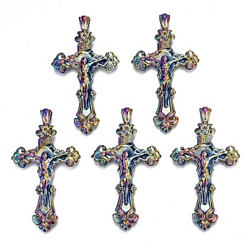 Alloy Big Pendants, Cadmium Free & Lead Free, for Religion, Cross & Jesus, Rainbow Color, 58.5x32x6mm, Hole: 5x2.5mm