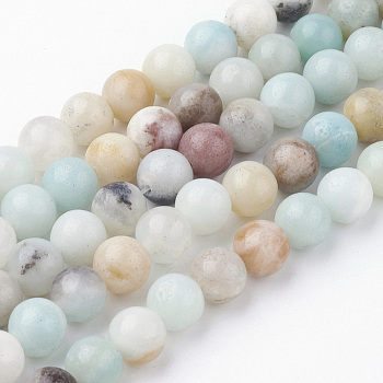 Natural Flower Amazonite Bead Strands, Round, 6~6.5mm, Hole: 1mm, about 60pcs/strand, 14.9 inch(38cm)