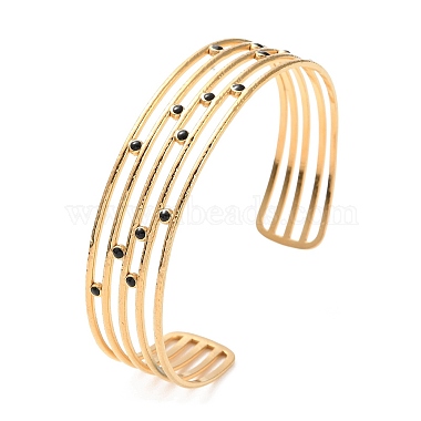 304 Stainless Steel Multi Line Cuff Bangle with Enamel(BJEW-F457-30G)-3