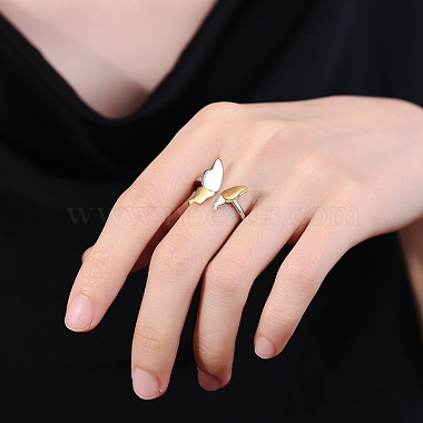 Two Tone Brass Butterfly Open Cuff Ring(RJEW-B050-03)-4