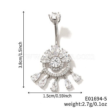 Messing voller Kristall Strass glänzend hohl Blume Ring Quaste gebogene Hantel Bauchnabel Ringe(CT4144-5)-2