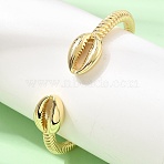 Ocean Brass Shell Shape Open Cuff Bangles for Women, Long-Lasting Plated, Cadmium Free & Lead Free, Rack Plating, Real 18K Gold Plated, Inner Diameter: 2.52 inch(6.4cm)(KK-CBAF3A5-09G)