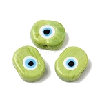 Handmade Evil Eye Lampwork Beads, Oval, Yellow Green, 18x14x7mm, Hole: 2mm(LAMP-G168-02-05)